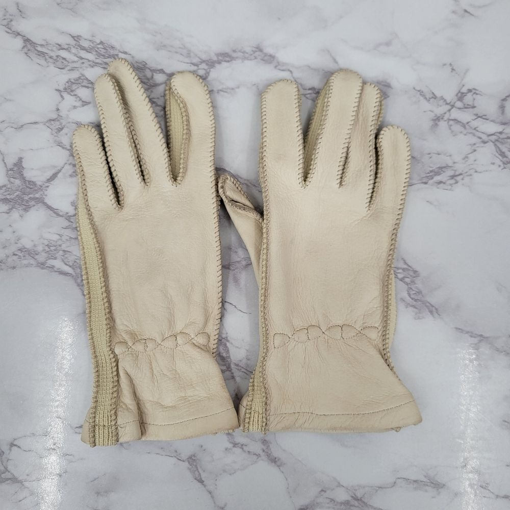 Vintage Deerskin Leather Bone Colored Leather Driving Gloves